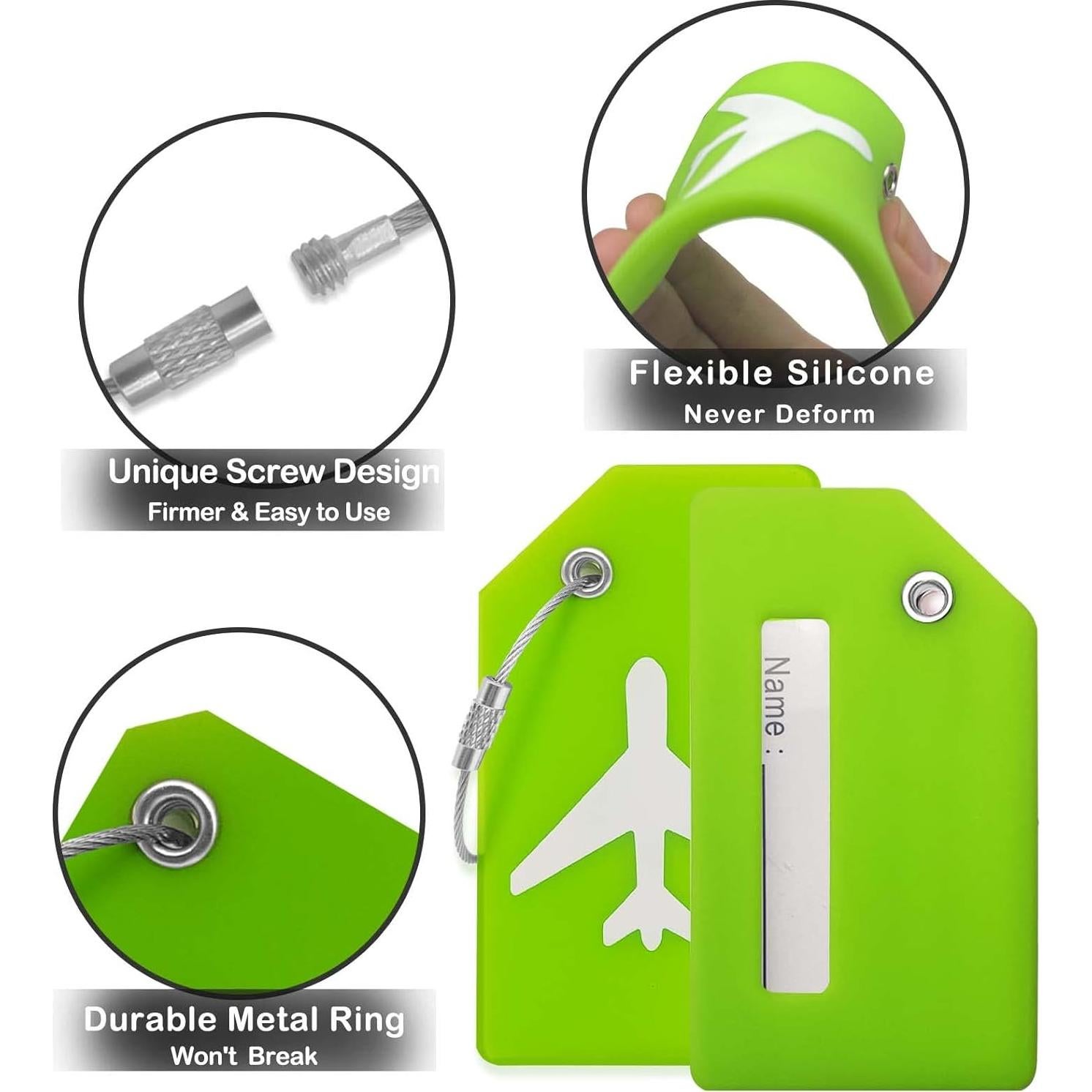 Etiquetas de Equipaje M-sorflly 8Pcs Silicona Flexible Verde