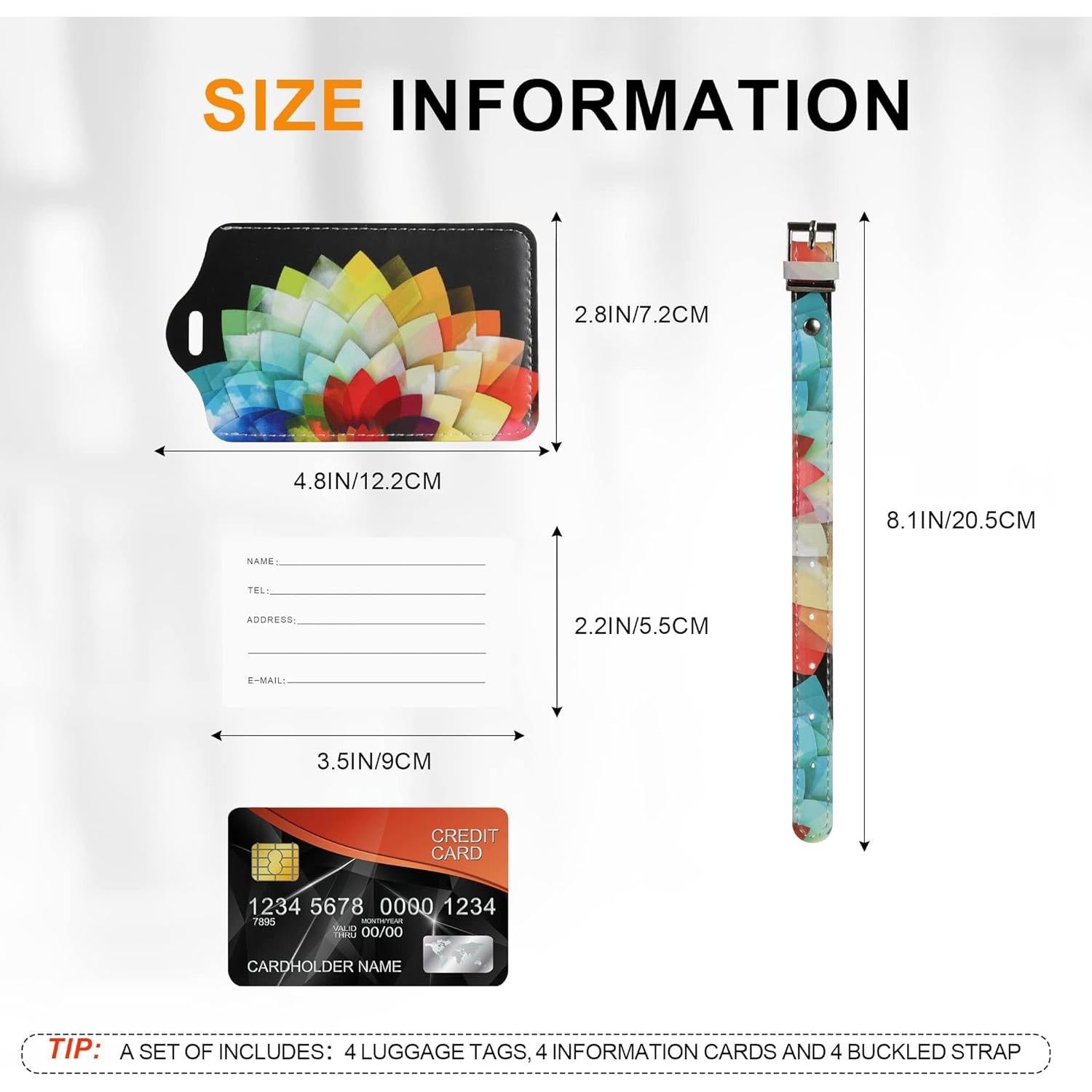 Paquete de 4 Etiquetas de Equipaje Sodsay de Cuero Colorido