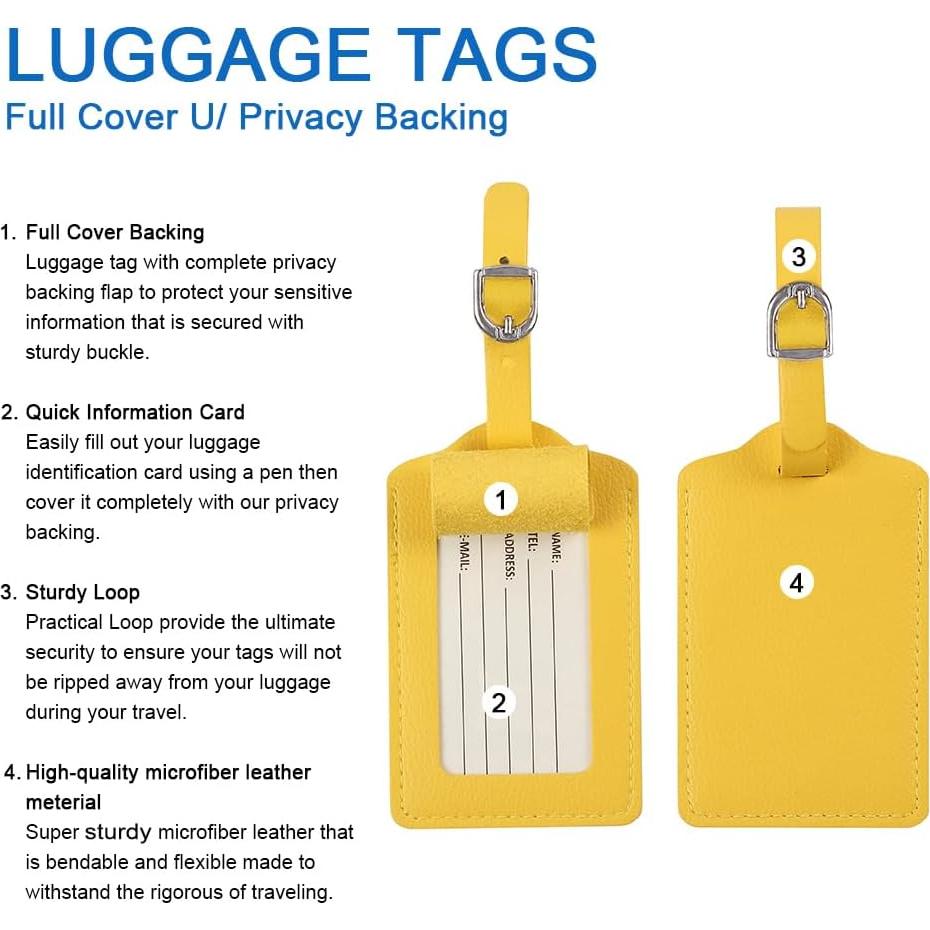 Etiquetas de Equipaje de Cuero Vigorport Amarillo - Paquete de 4