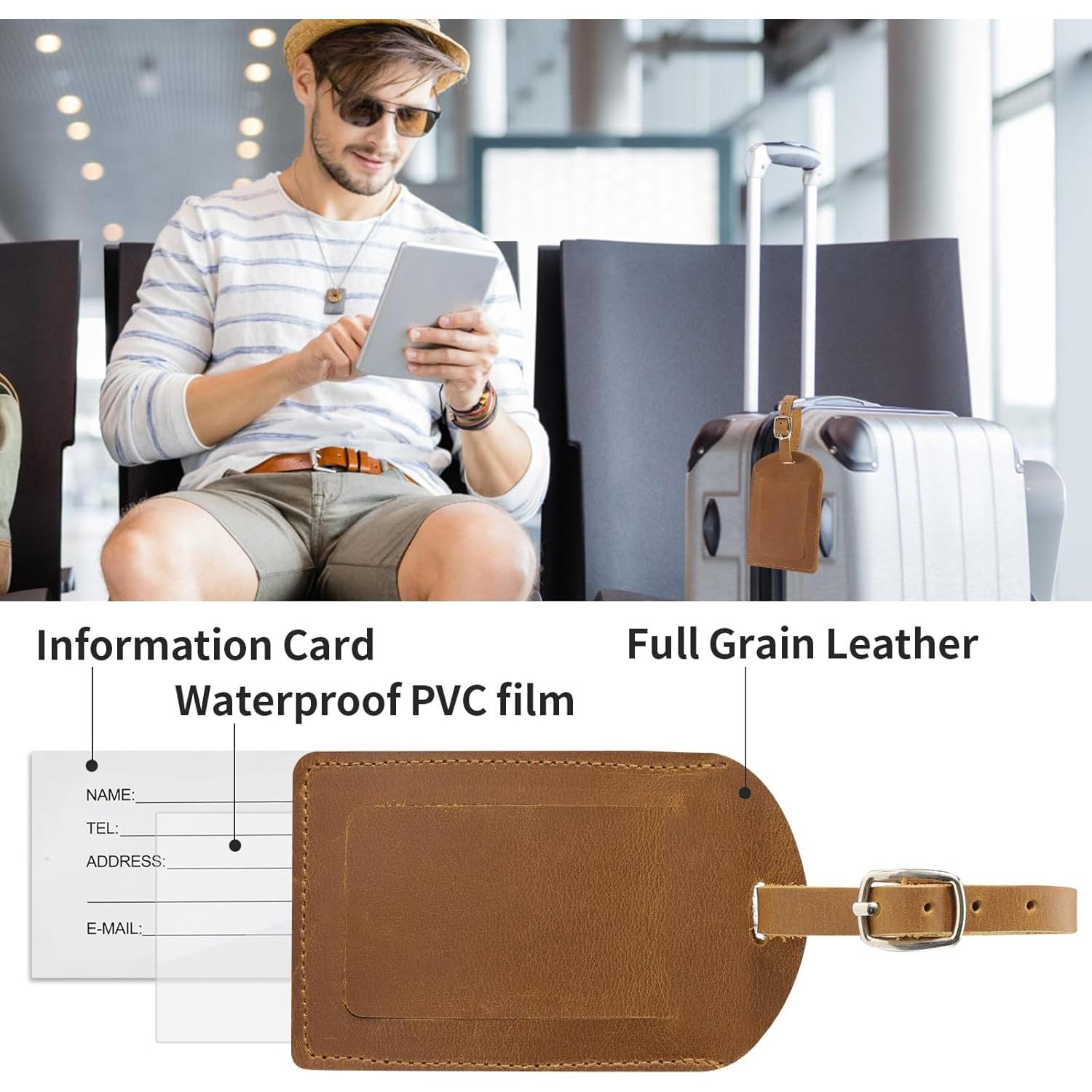 Etiqueta de Equipaje de Cuero Genuino Ringsun - 2 Paquete