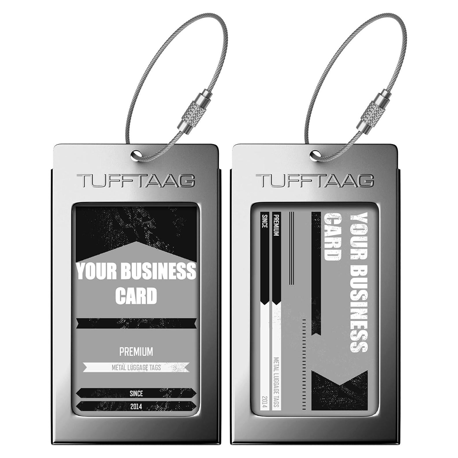 Portaetiquetas de Equipaje TUFFTAAG - 2 Etiquetas de Acero Inoxidable