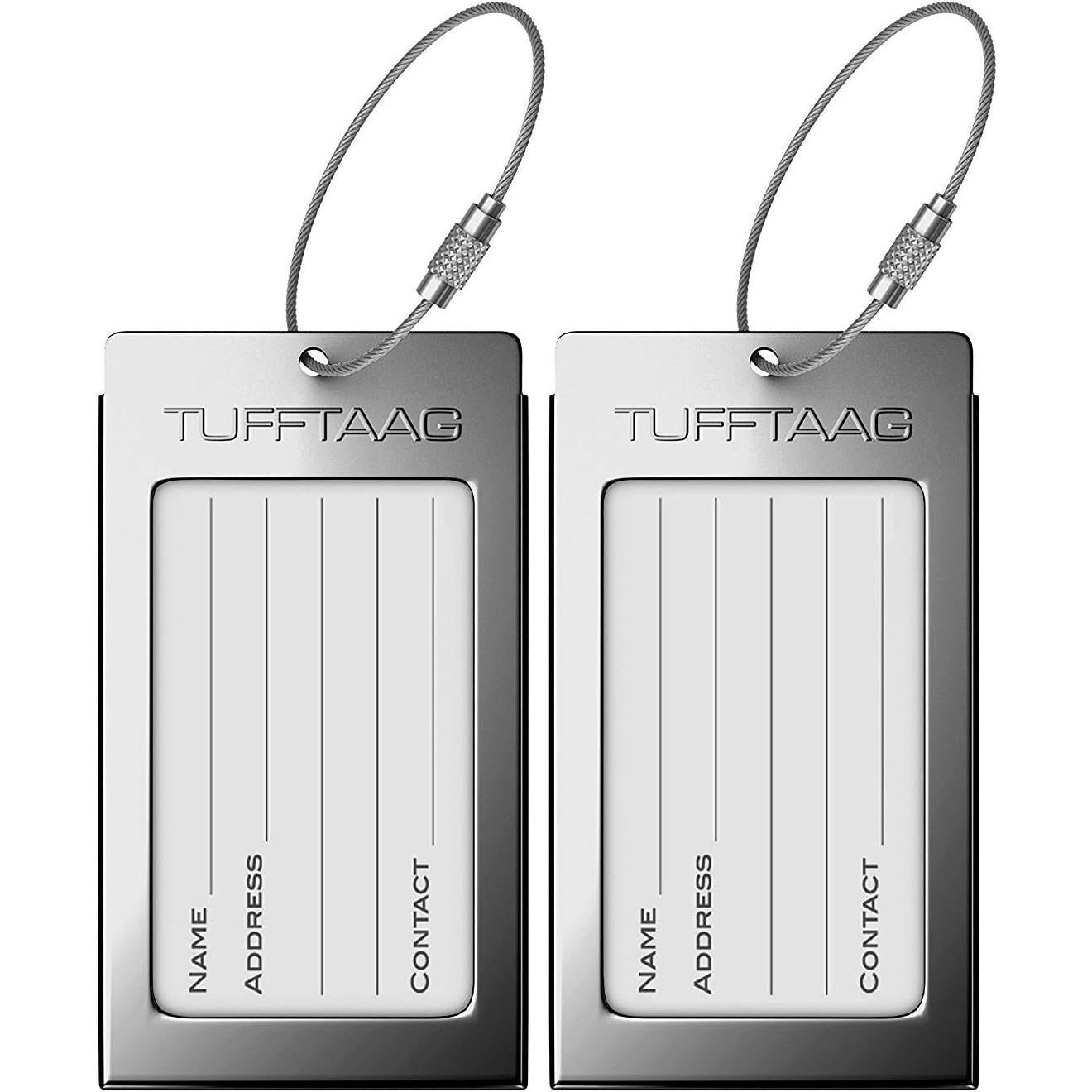 Portaetiquetas de Equipaje TUFFTAAG - 2 Etiquetas de Acero Inoxidable
