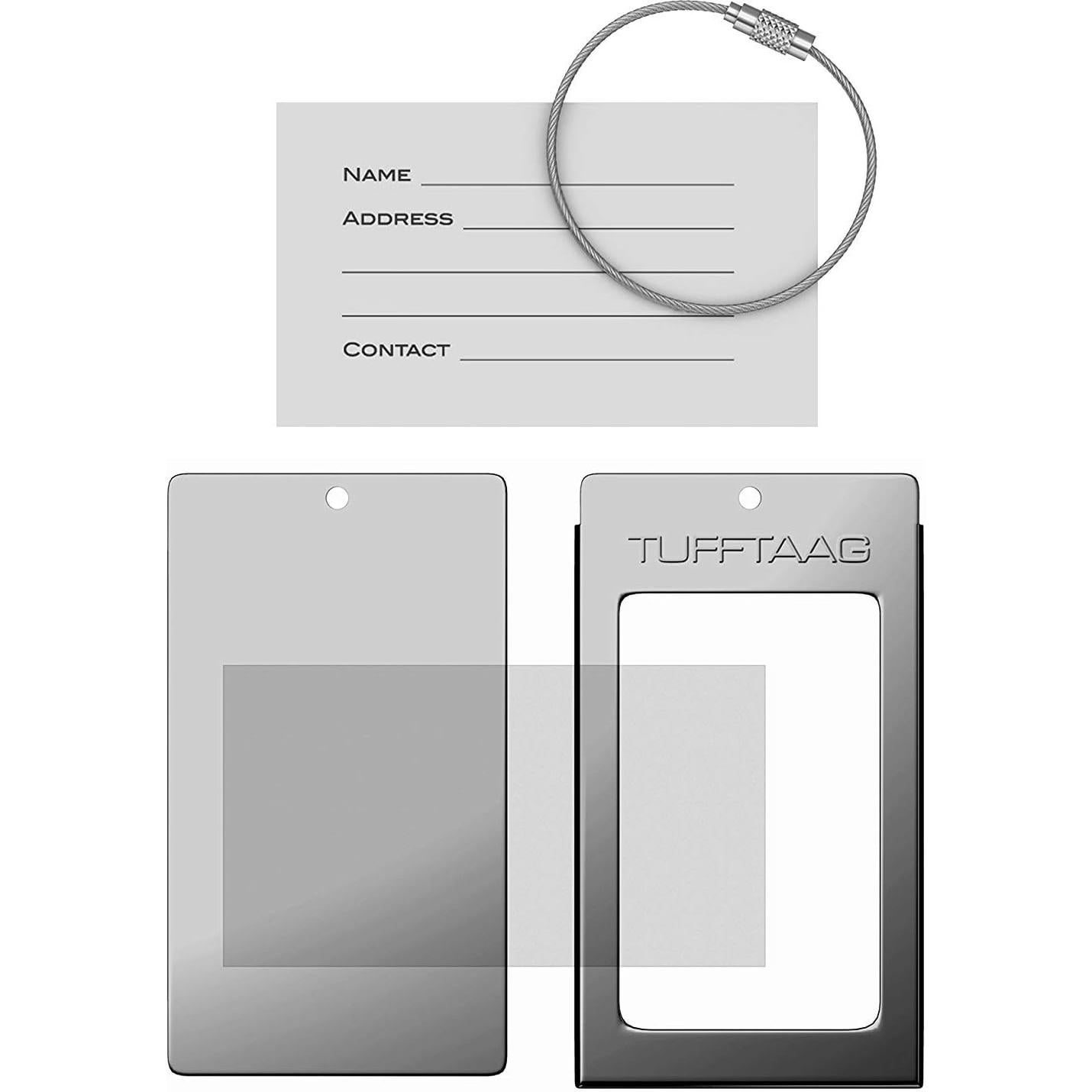 Portaetiquetas de Equipaje TUFFTAAG - 2 Etiquetas de Acero Inoxidable