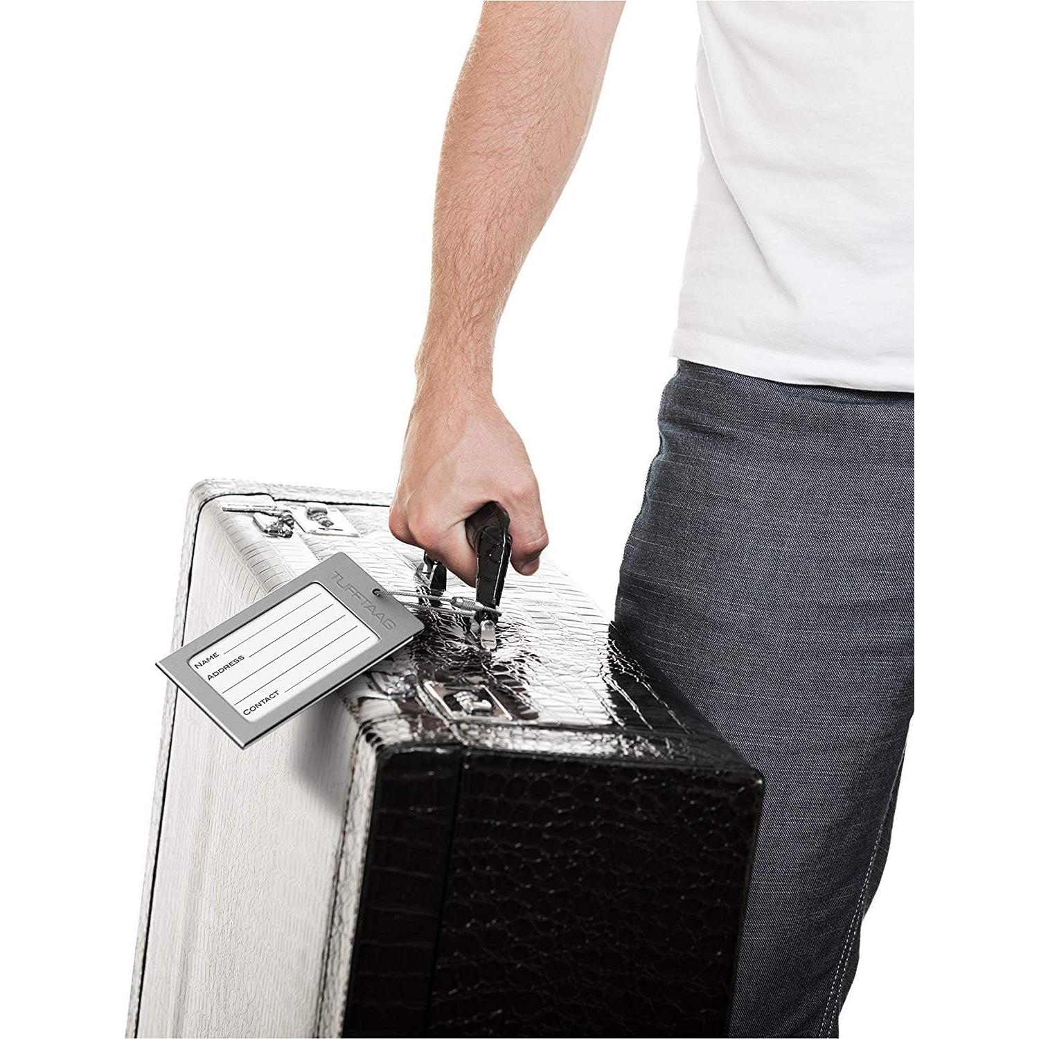 Portaetiquetas de Equipaje TUFFTAAG - 2 Etiquetas de Acero Inoxidable