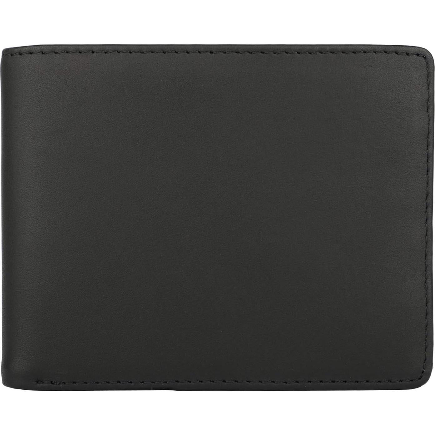Billetera Bifold de Cuero Genuino Negro Vintage con Bloqueo RFID