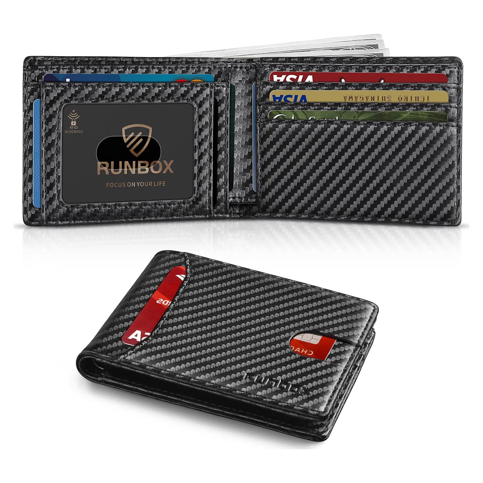Cartera RUNBOX delgada para hombres con bloqueo RFID - 11 ranuras