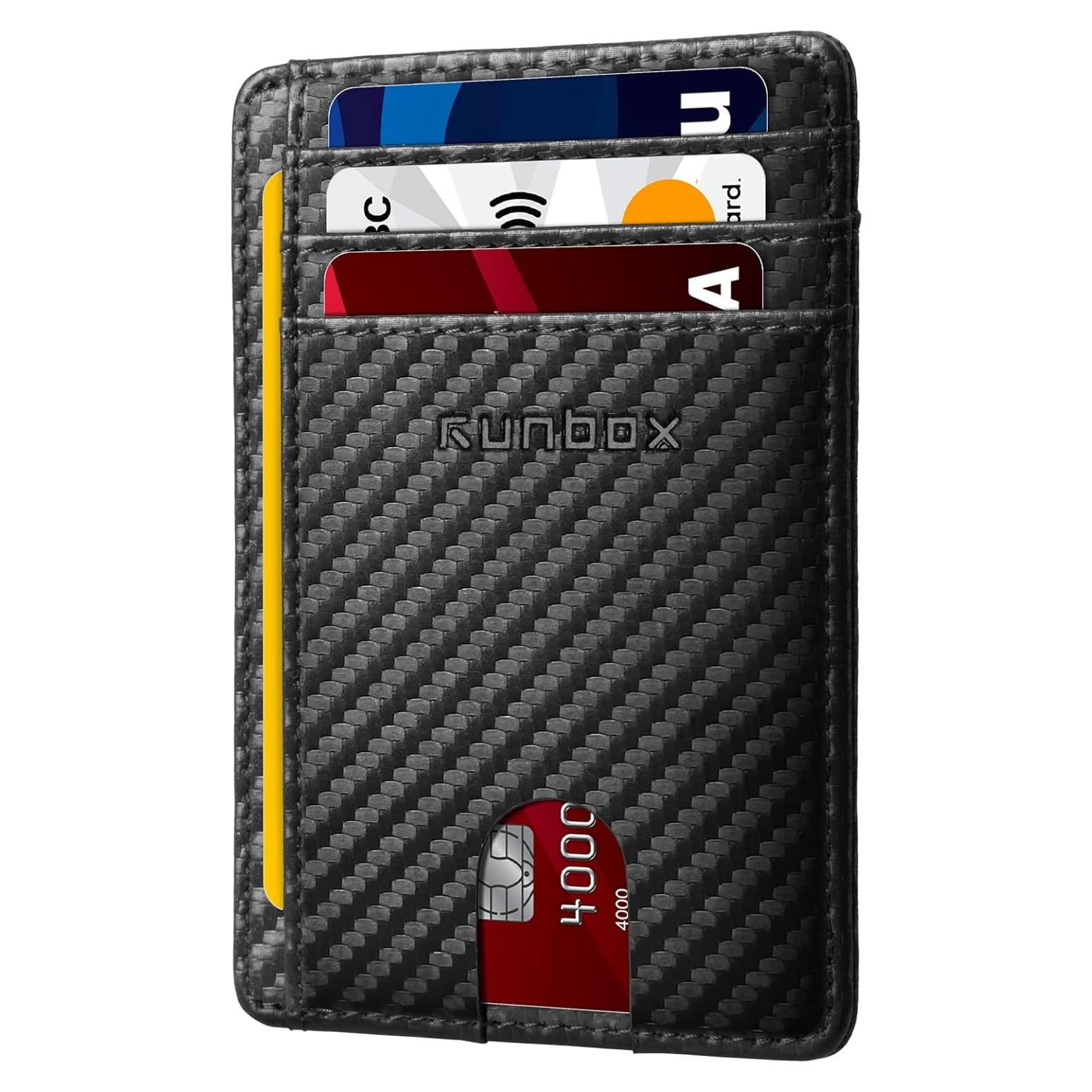 Cartera delgada RUNBOX de cuero con bloqueo RFID - Negro