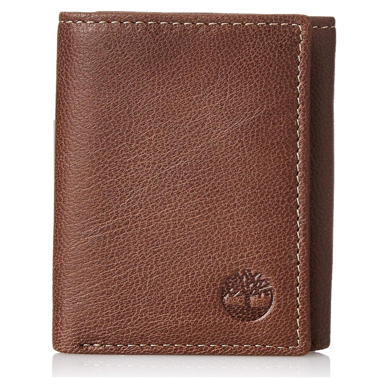 Cartera de cuero Timberland RFID trifold para hombres marrón