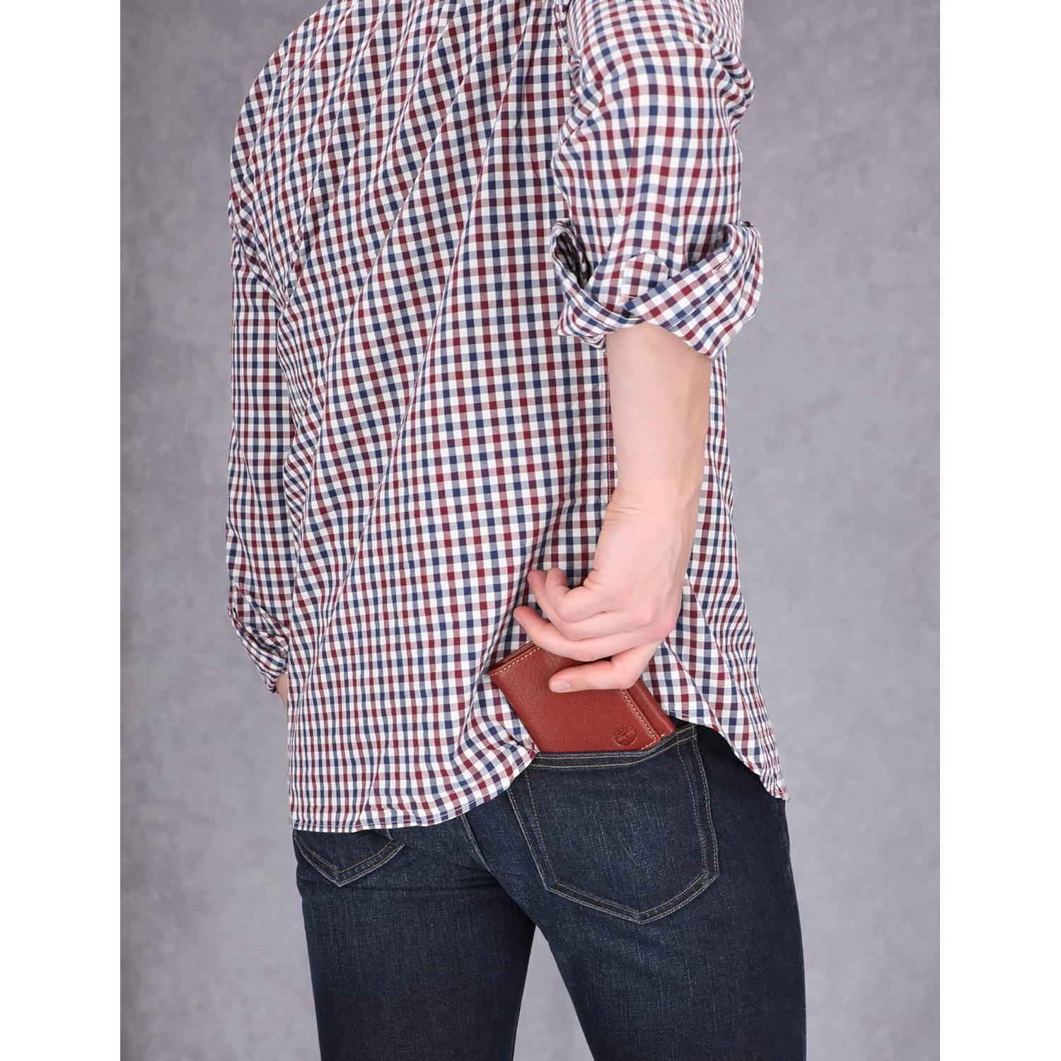 Cartera de cuero Timberland RFID trifold para hombres marrón