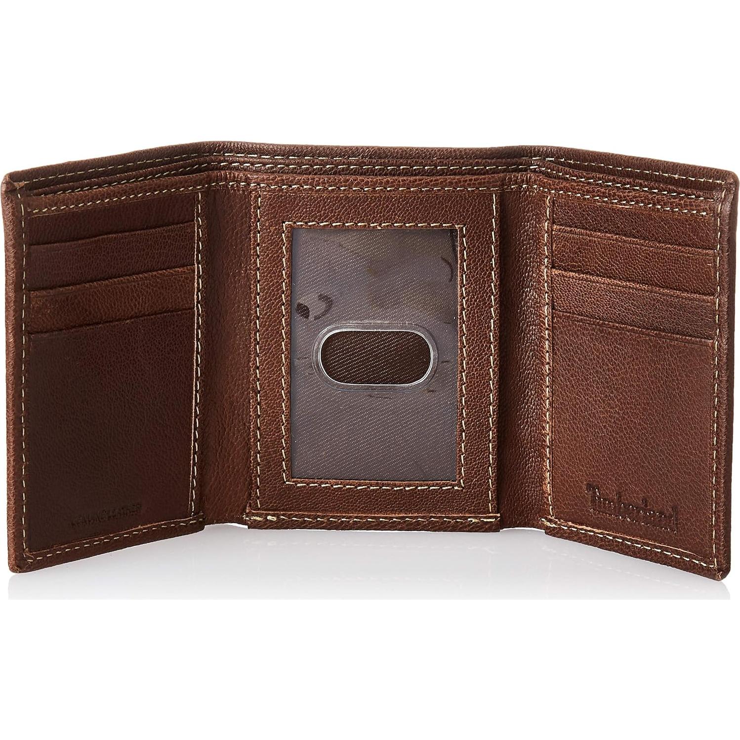 Cartera de cuero Timberland RFID trifold para hombres marrón