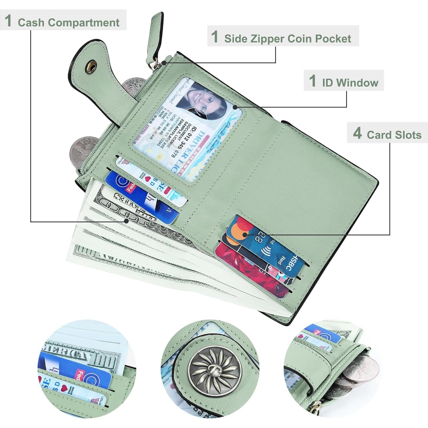 Billetera Bifold para Mujeres Tipmile Verde con Bloqueo RFID