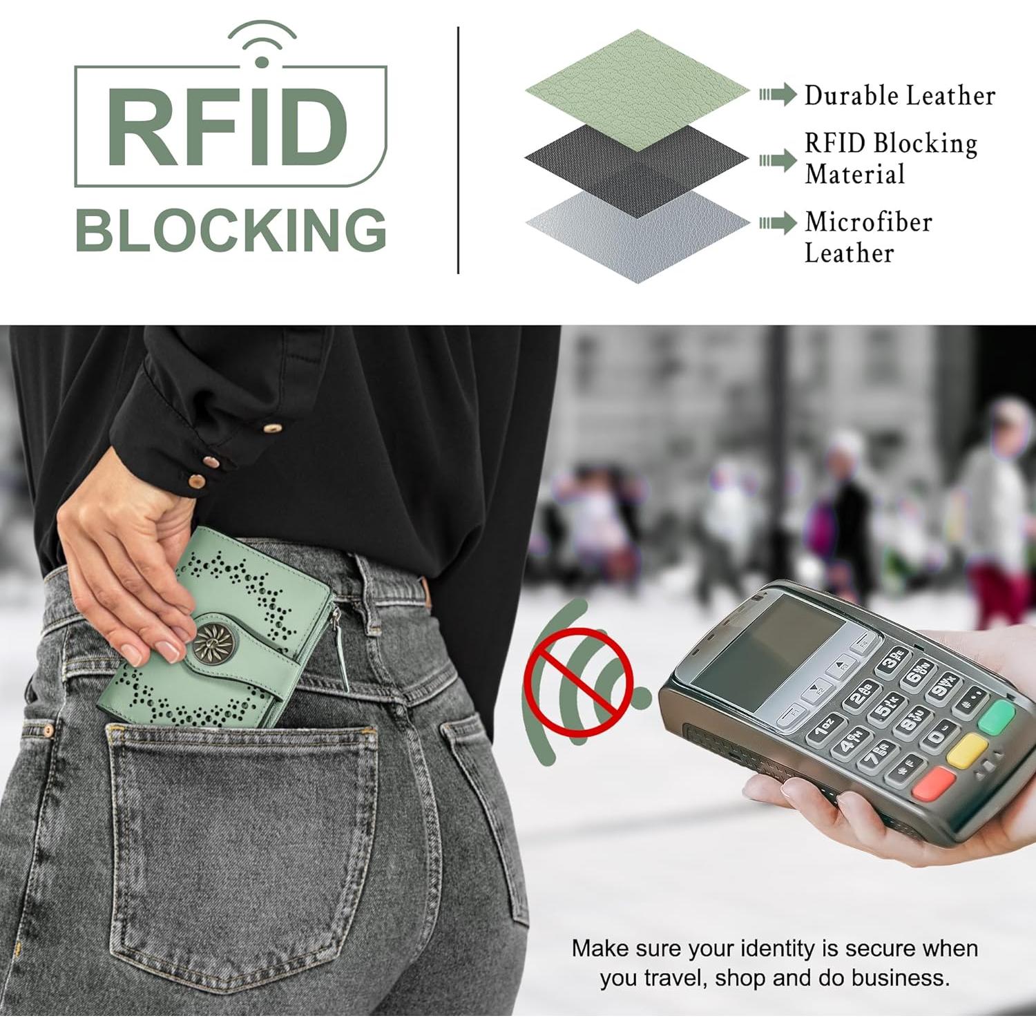 Billetera Bifold para Mujeres Tipmile Verde con Bloqueo RFID