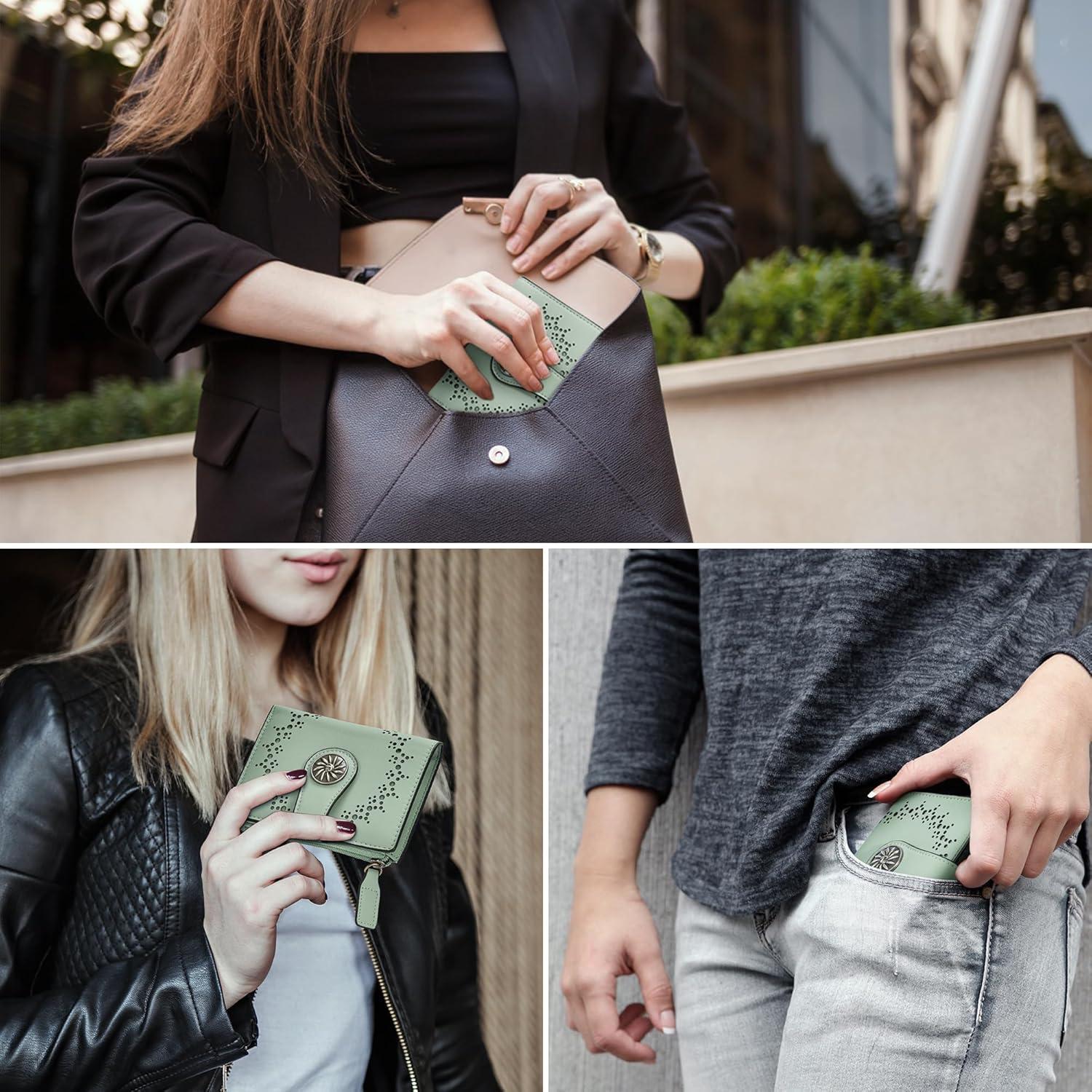 Billetera Bifold para Mujeres Tipmile Verde con Bloqueo RFID