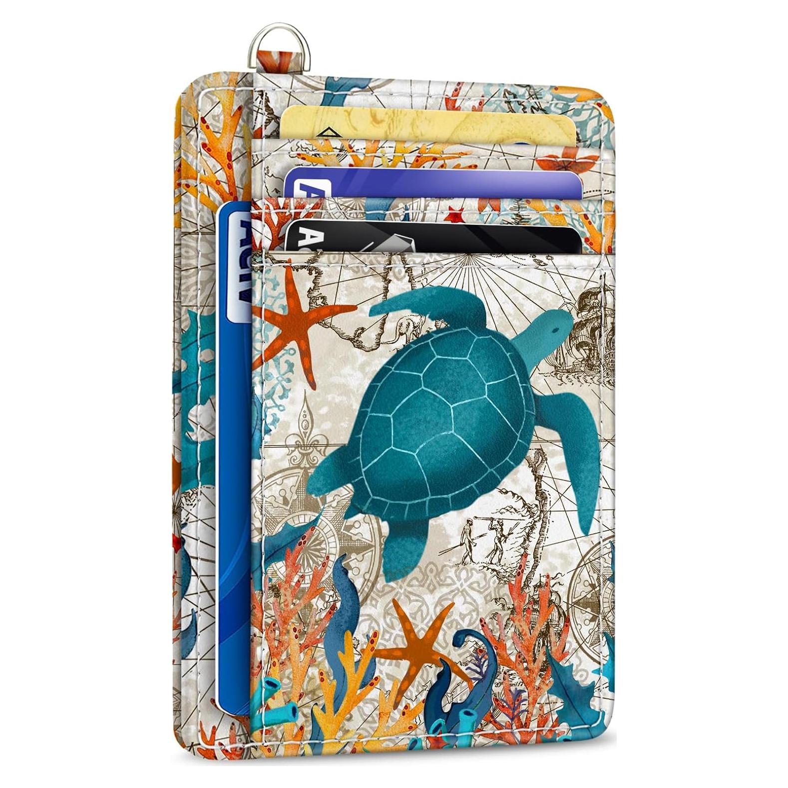 Billetera delgada para tarjetas Yonlevres Tortuga Marina RFID