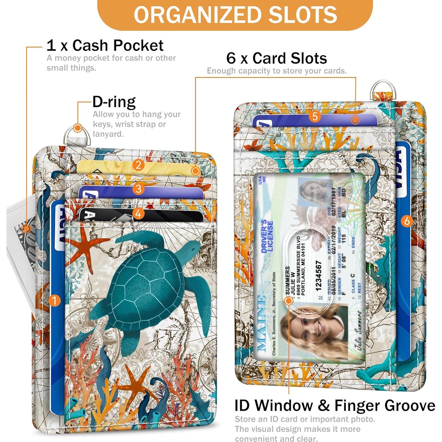 Billetera delgada para tarjetas Yonlevres Tortuga Marina RFID