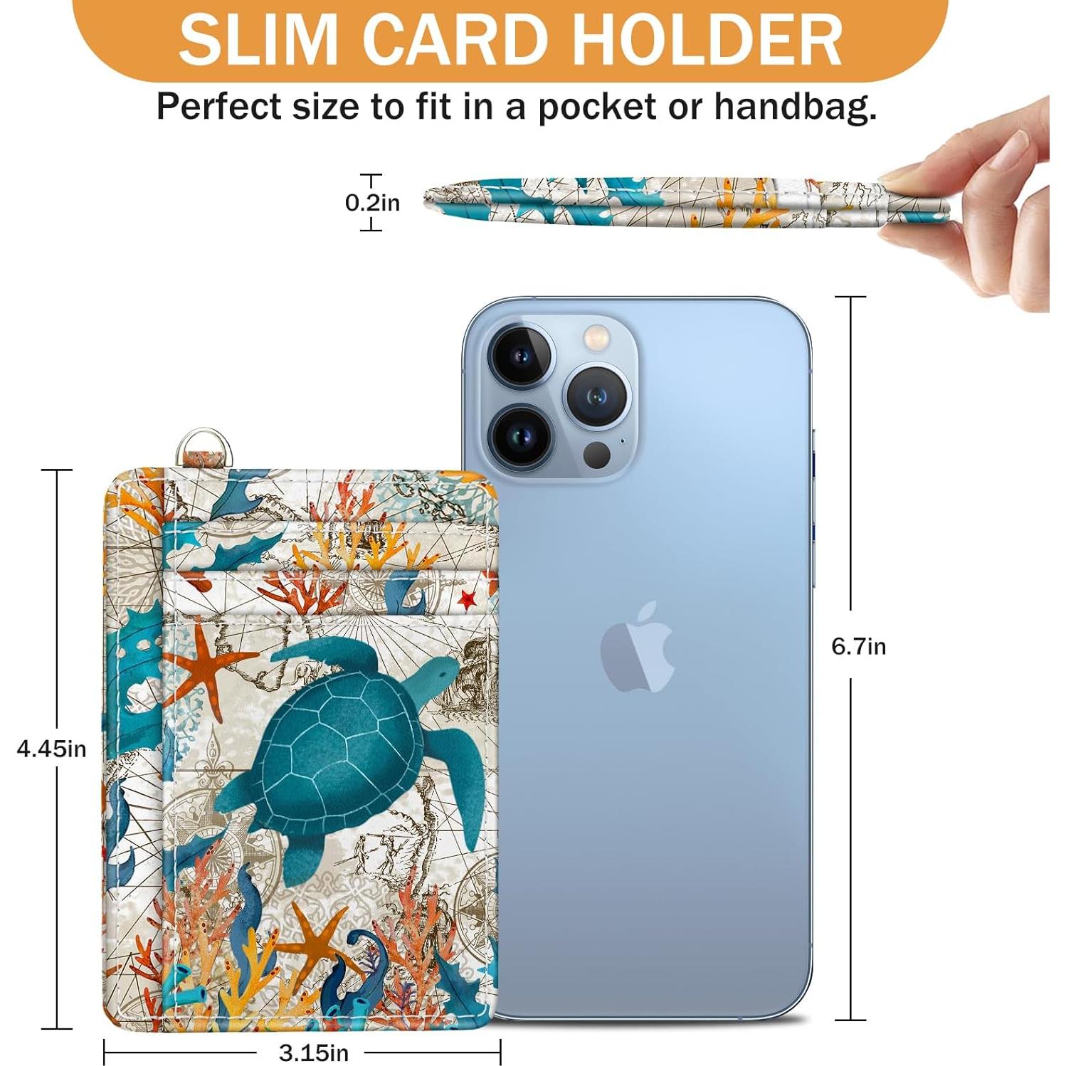 Billetera delgada para tarjetas Yonlevres Tortuga Marina RFID