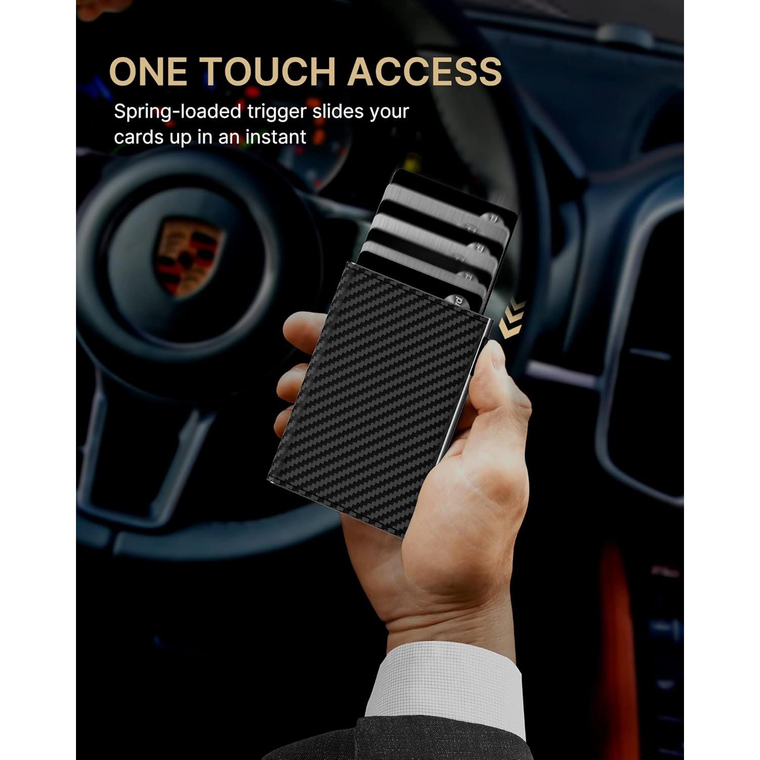 Cartera Minimalista para Hombre typecase - Cuero Genuino, RFID, Fibra de Carbono, 9-14 Tarjetas