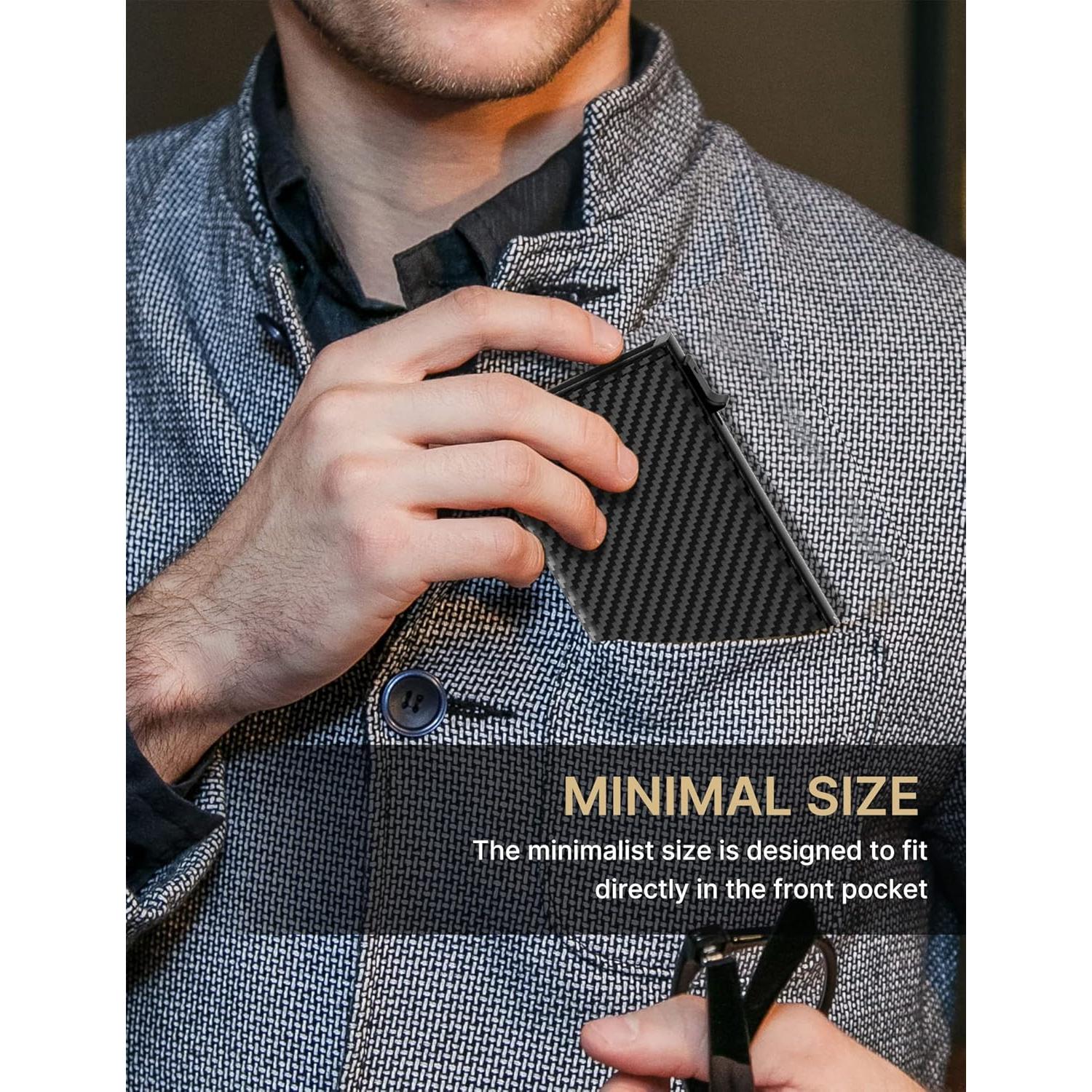 Cartera Minimalista para Hombre typecase - Cuero Genuino, RFID, Fibra de Carbono, 9-14 Tarjetas