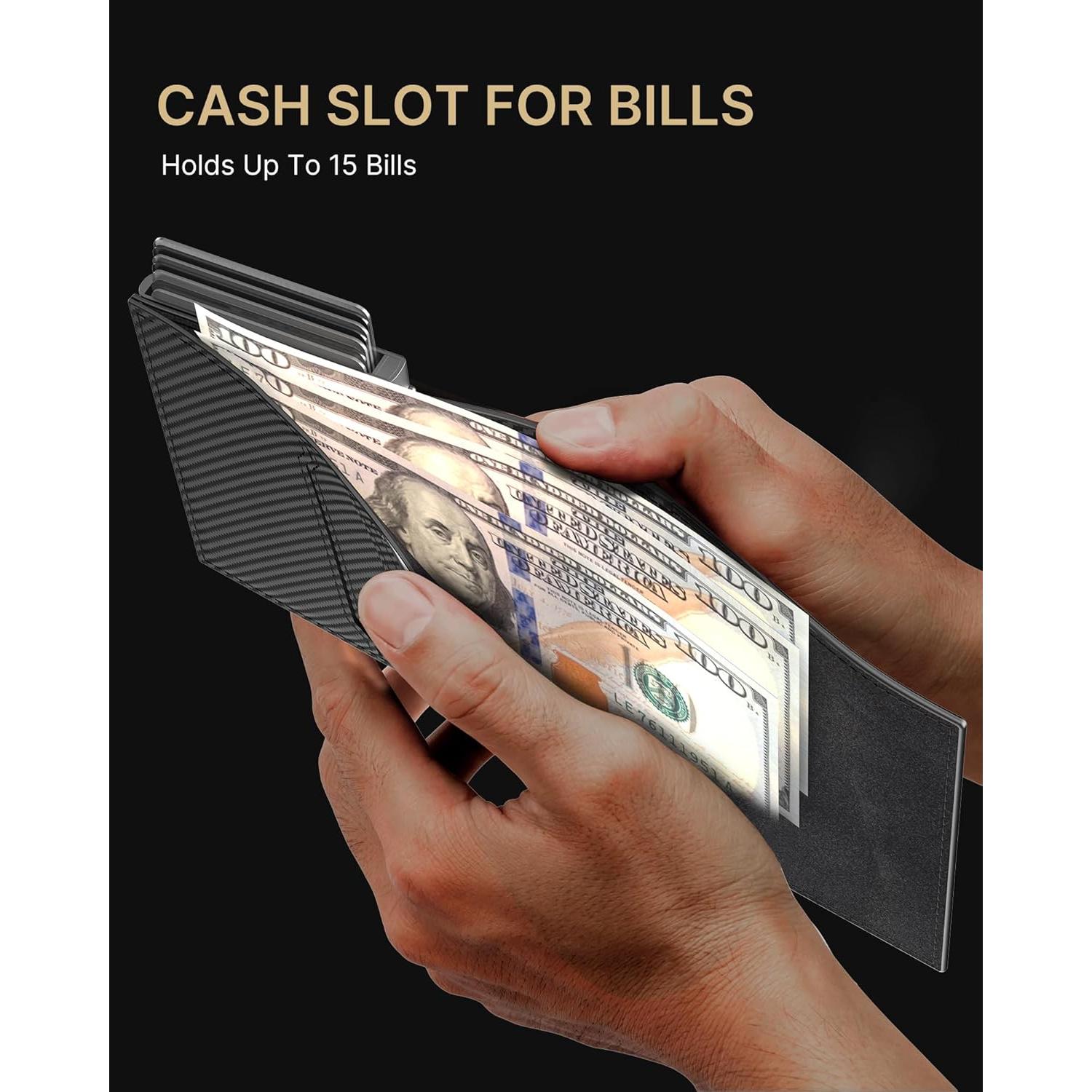 Cartera Minimalista para Hombre typecase - Cuero Genuino, RFID, Fibra de Carbono, 9-14 Tarjetas