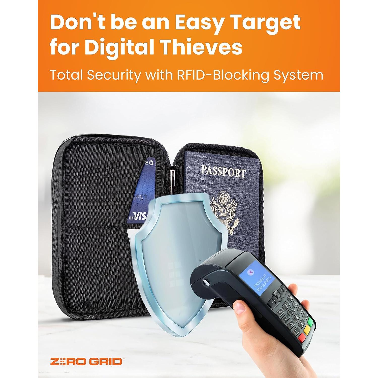 Portapasaportes y Cartera de Viaje Zero Grid - Negro - RFID