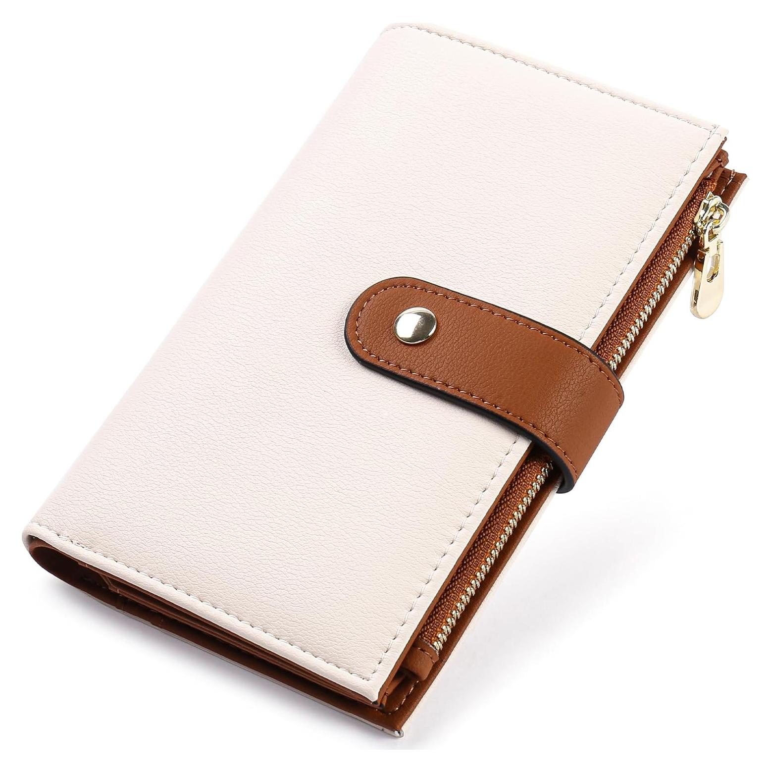 Cartera Trifold para Mujeres YIIJAY con Bloqueo RFID - Beige y Marrón