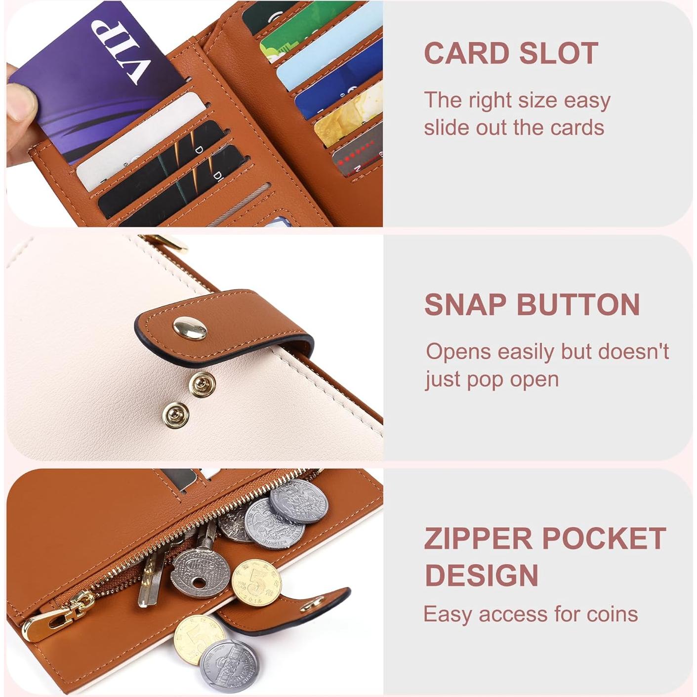 Cartera Trifold para Mujeres YIIJAY con Bloqueo RFID - Beige y Marrón