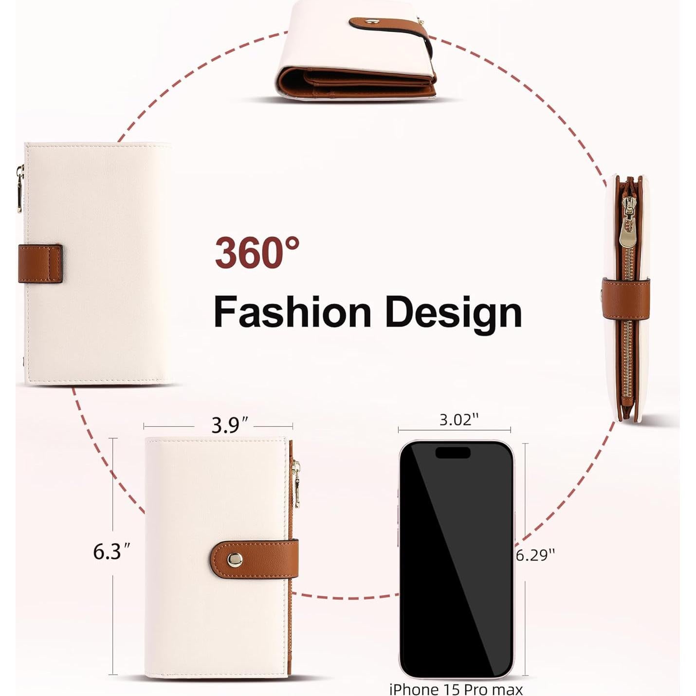 Cartera Trifold para Mujeres YIIJAY con Bloqueo RFID - Beige y Marrón