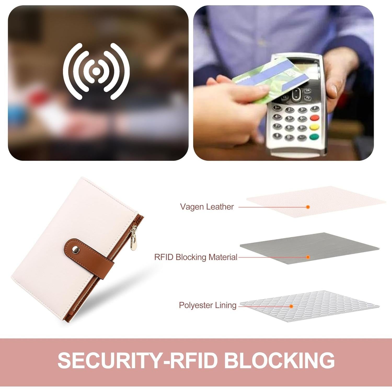 Cartera Trifold para Mujeres YIIJAY con Bloqueo RFID - Beige y Marrón