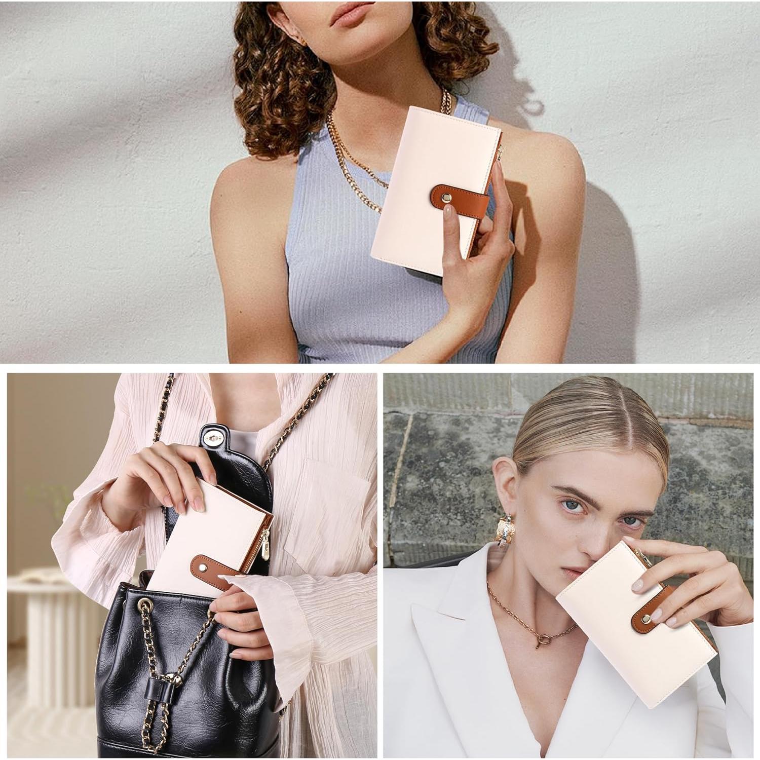 Cartera Trifold para Mujeres YIIJAY con Bloqueo RFID - Beige y Marrón