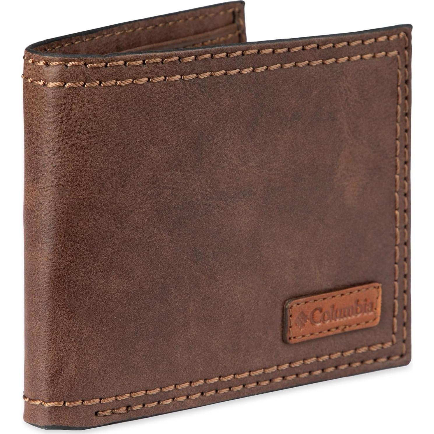 Billetera Bifold Hombre Columbia - Cuero Marrón Oscuro, RFID