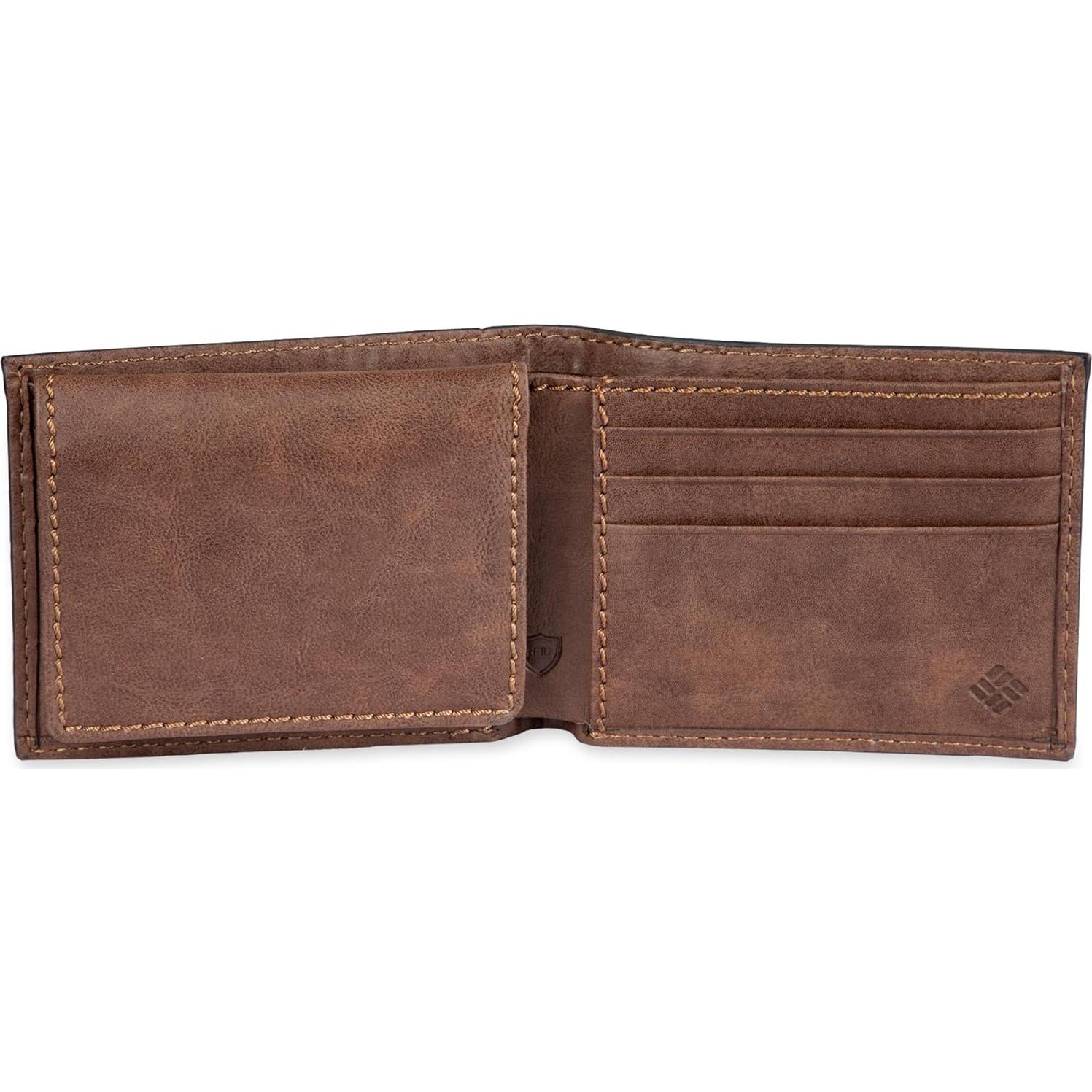 Billetera Bifold Hombre Columbia - Cuero Marrón Oscuro, RFID