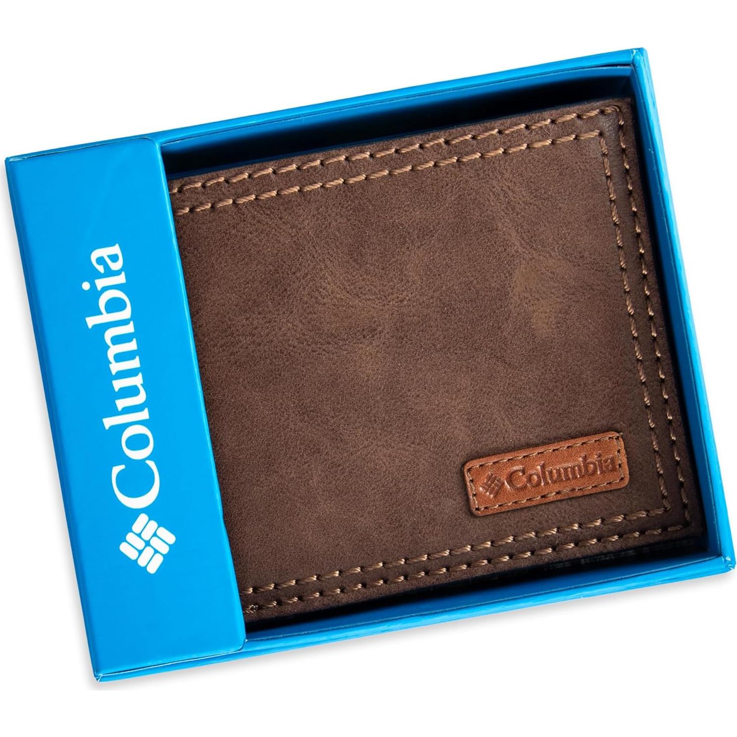 Billetera Bifold Hombre Columbia - Cuero Marrón Oscuro, RFID