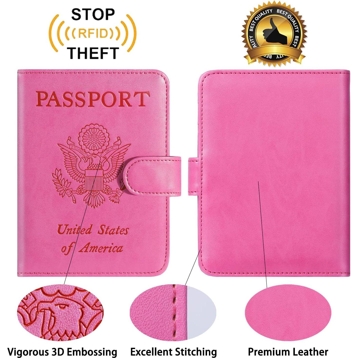 Funda de Pasaporte PASCACOO Rosa con Bloqueo RFID y Tarjetero