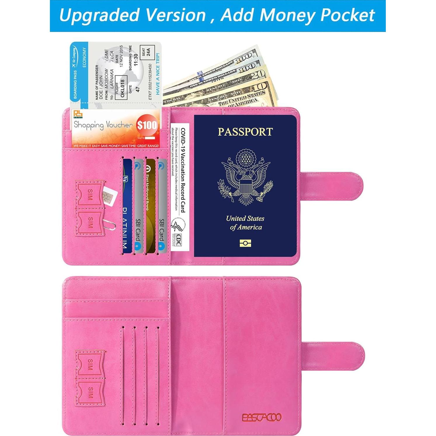 Funda de Pasaporte PASCACOO Rosa con Bloqueo RFID y Tarjetero