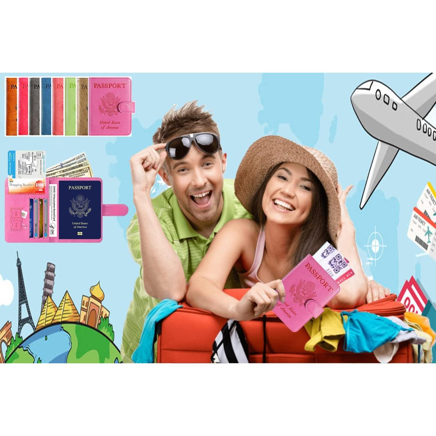 Funda de Pasaporte PASCACOO Rosa con Bloqueo RFID y Tarjetero