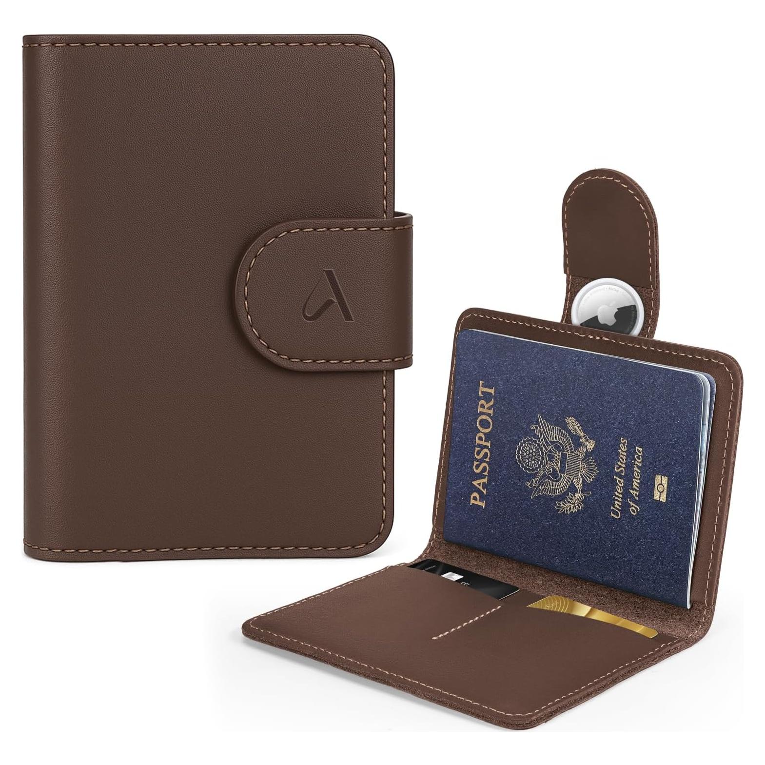 Porta Pasaporte ALLIVE de Cuero Genuino RFID Marrón