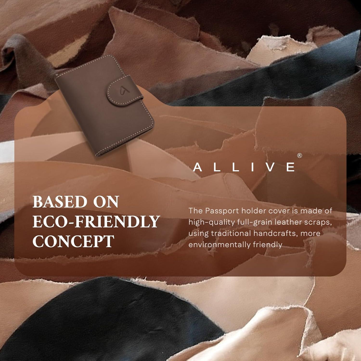 Porta Pasaporte ALLIVE de Cuero Genuino RFID Marrón