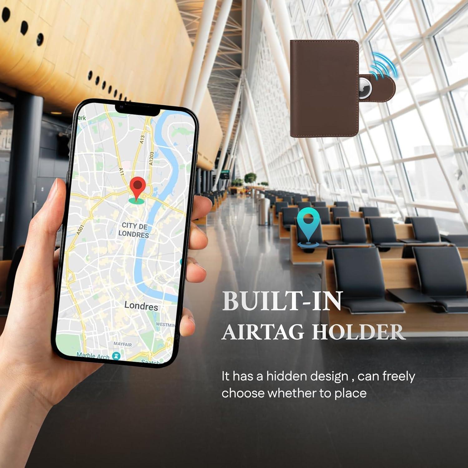 Porta Pasaporte ALLIVE de Cuero Genuino RFID Marrón