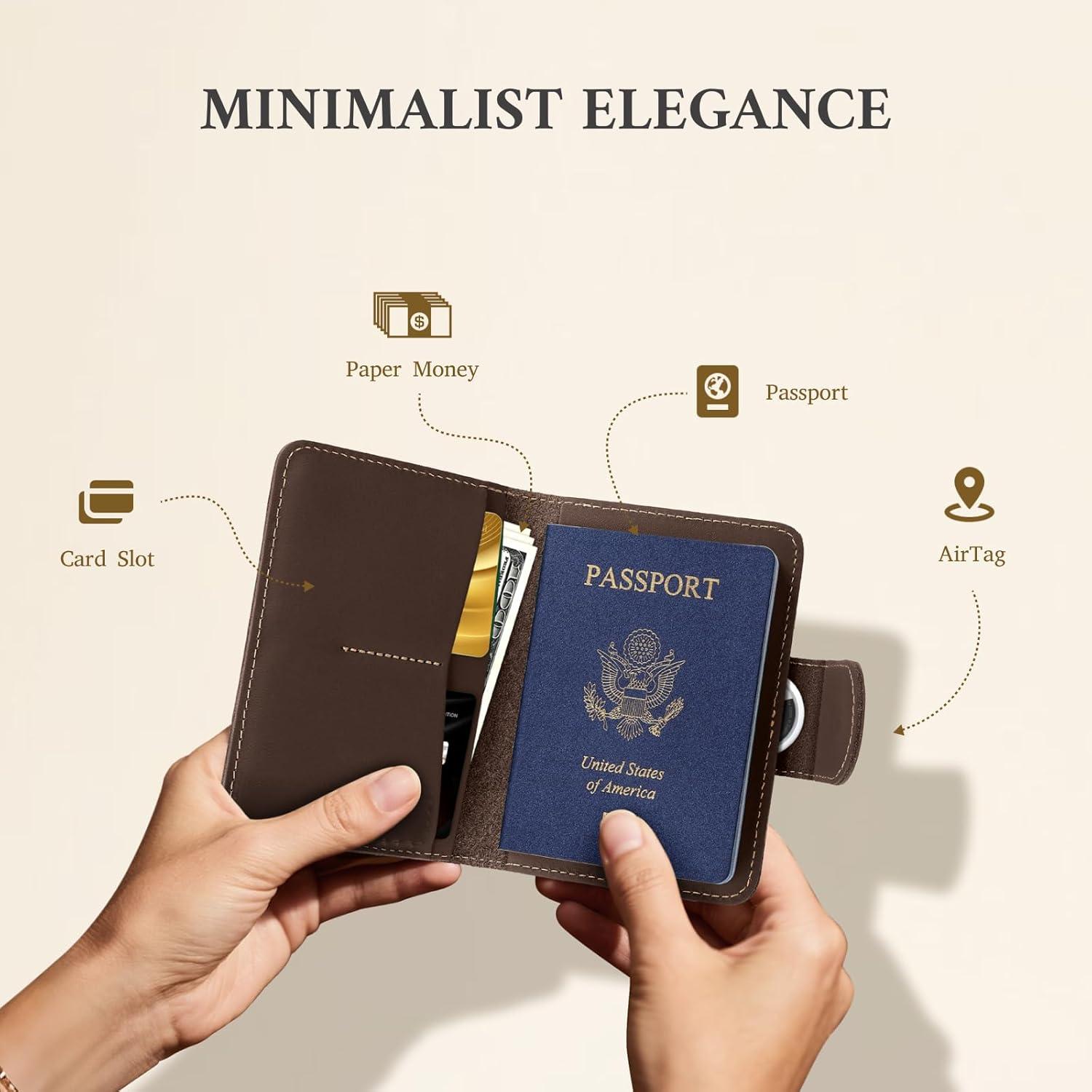 Porta Pasaporte ALLIVE de Cuero Genuino RFID Marrón