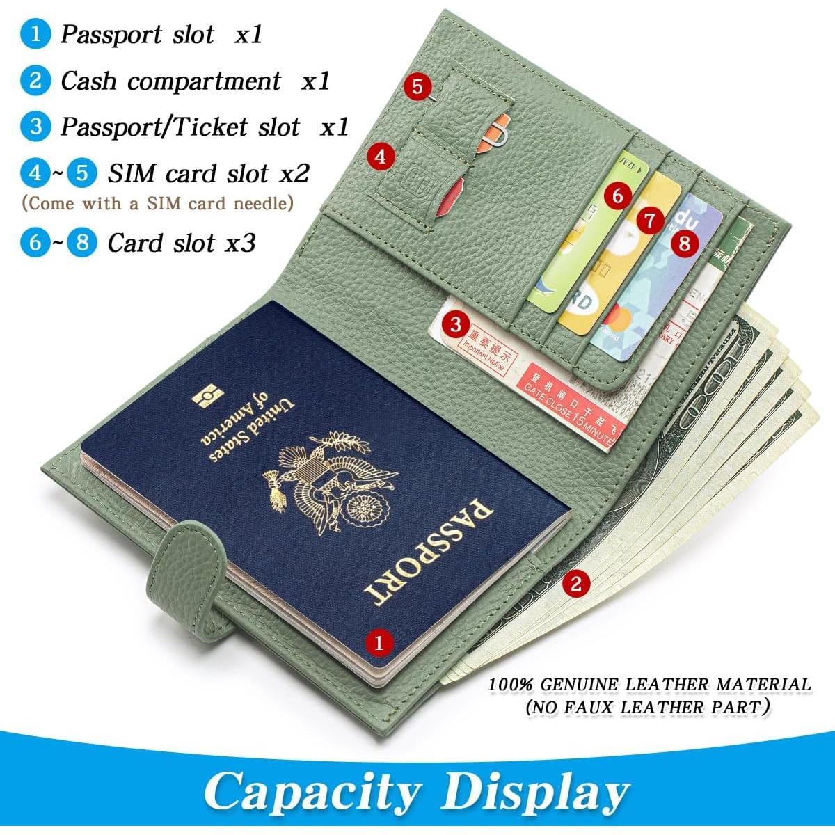 Portafolios Slim FREYAMIRA para Pasaporte Verde de Cuero