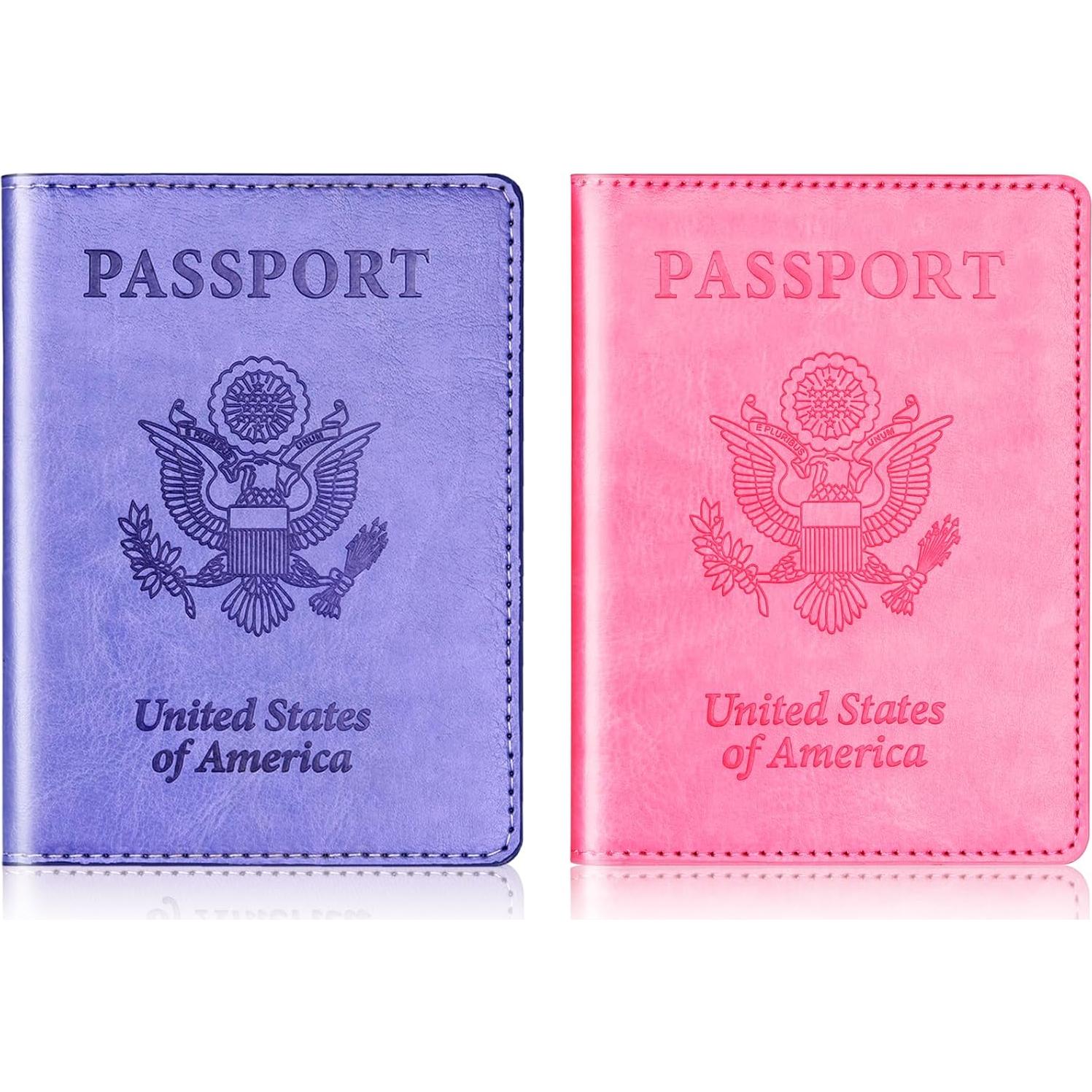 Portafolios de Pasaporte Herain 2 Pcs Minimalista Rosa y Púrpura