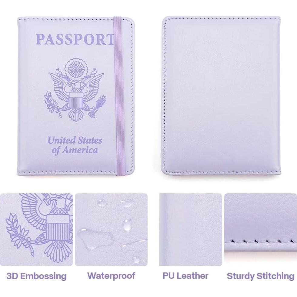 Portapasaportes de Cuero PU Funactu con Bloqueo RFID Púrpura