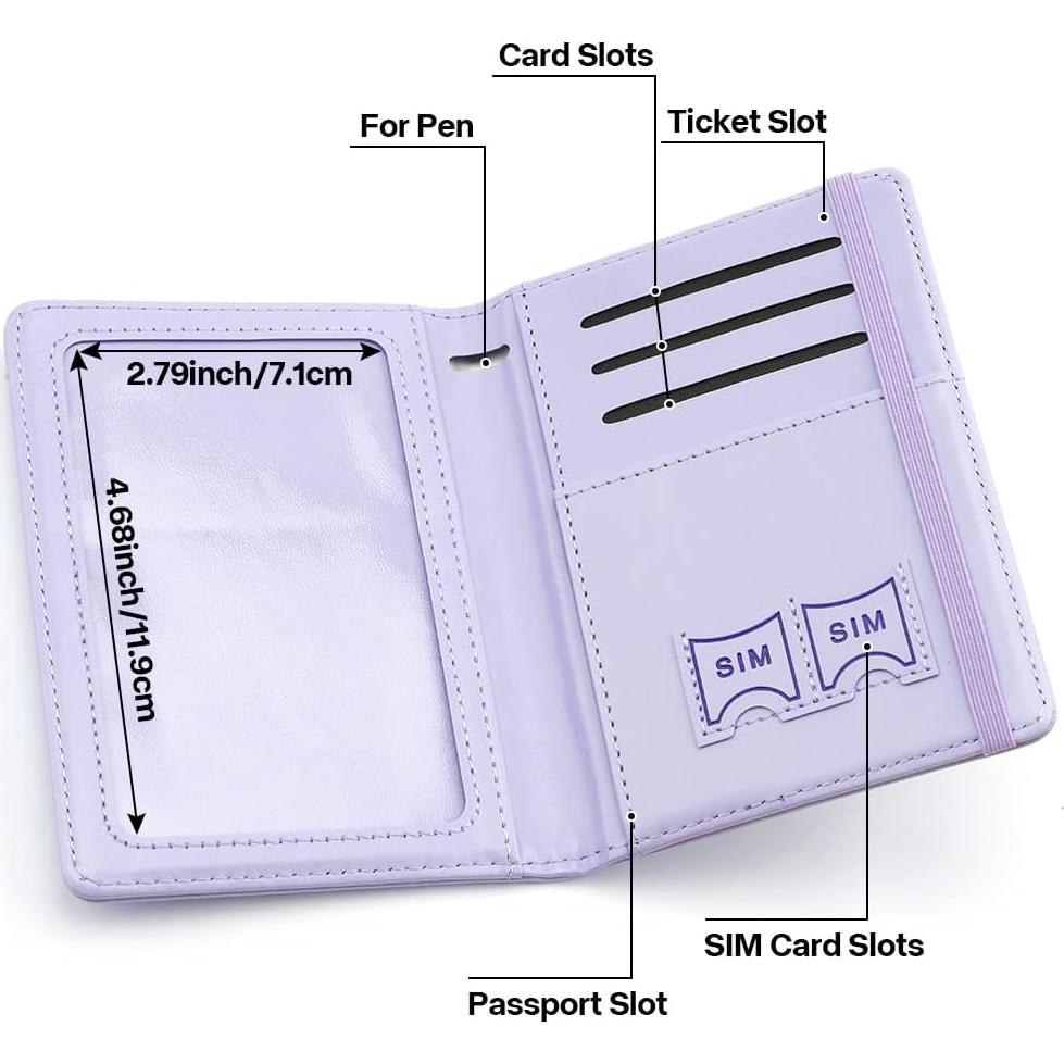 Portapasaportes de Cuero PU Funactu con Bloqueo RFID Púrpura