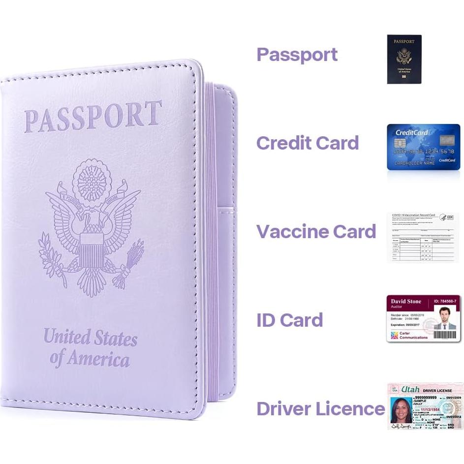 Portapasaportes de Cuero PU Funactu con Bloqueo RFID Púrpura