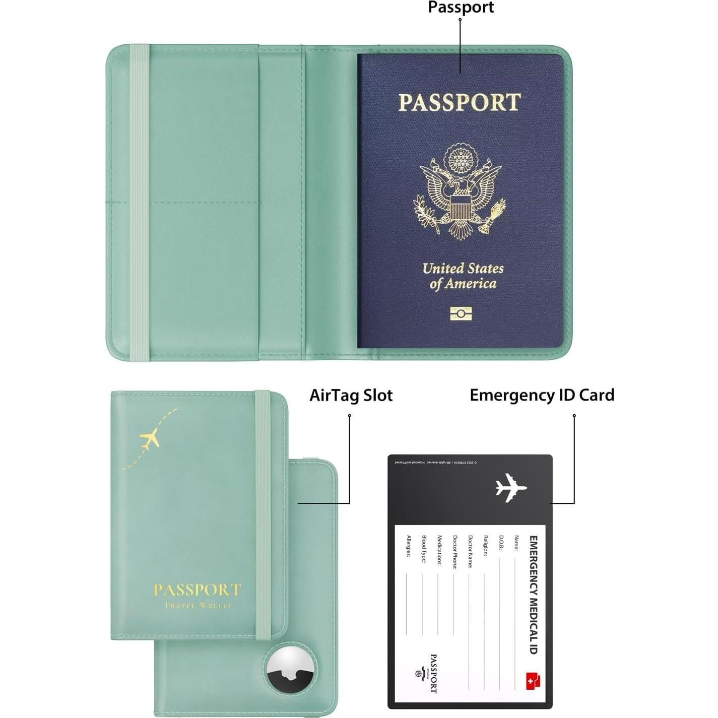 Portapasaportes Stouchi RFID con Ranura para AirTag - Azul Cielo