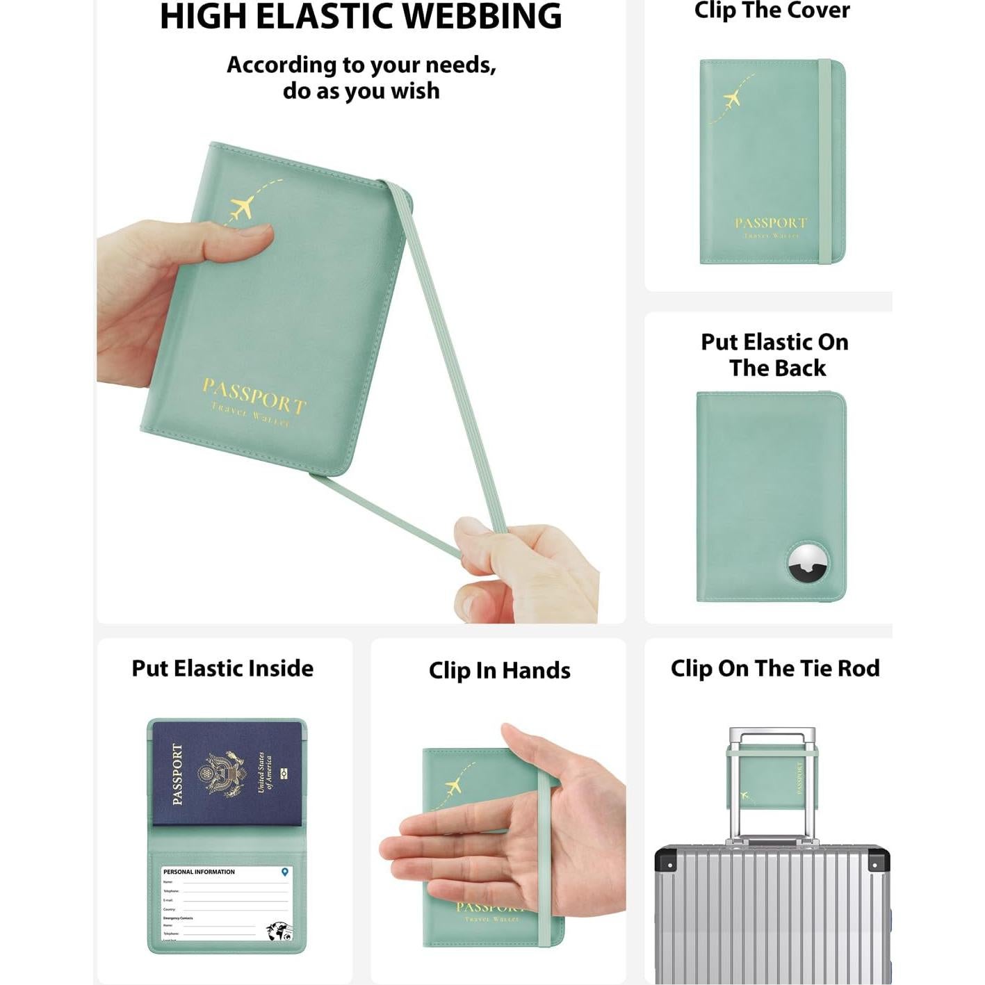 Portapasaportes Stouchi RFID con Ranura para AirTag - Azul Cielo