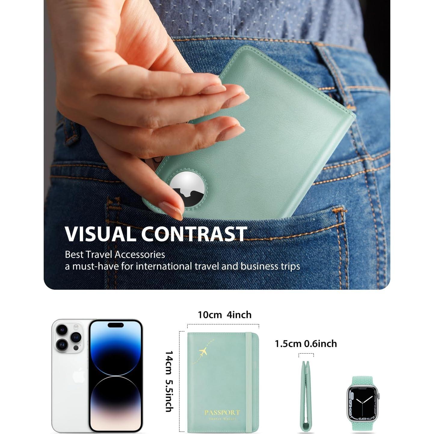 Portapasaportes Stouchi RFID con Ranura para AirTag - Azul Cielo