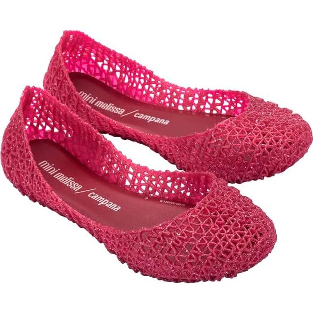 Mini Melissa Campana Papel Zapatos Jelly Niñas Glitter Rojo