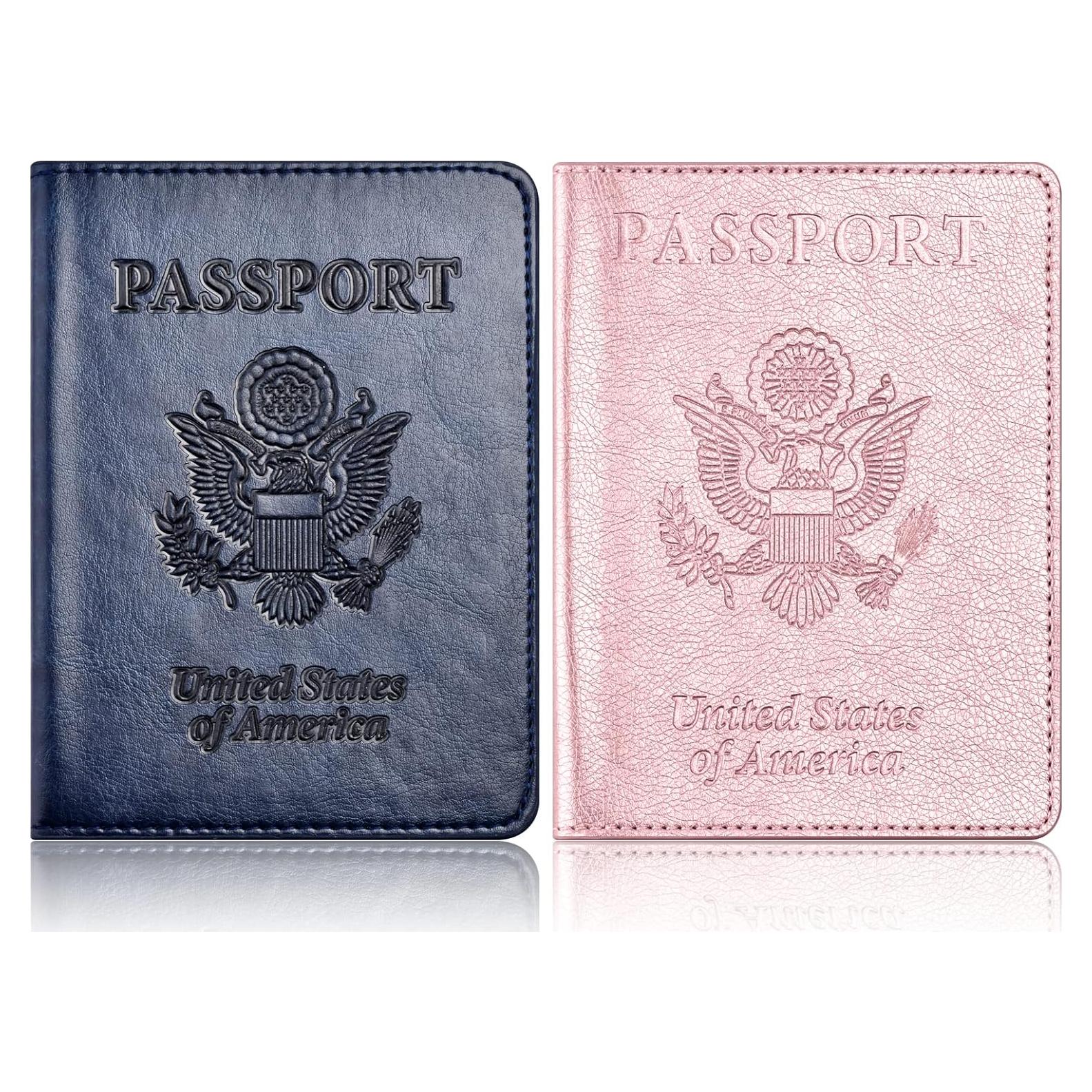 Funda de Pasaporte y Tarjeta de Vacunación Eoehro - Azul Oscuro y Oro Rosa