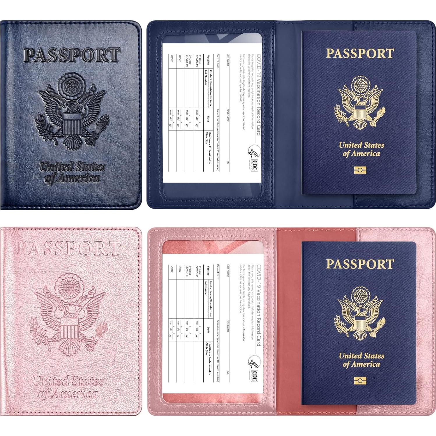 Funda de Pasaporte y Tarjeta de Vacunación Eoehro - Azul Oscuro y Oro Rosa